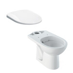Stojąca miska WC Selnova do spłuczki nasadzanej, lejowa, B35.6 cm, H39 cm, T66.5 cm, odpływ poziomy, Rimfree Deska sedesowa WC wolnoopadająca Selnova mocowanie od góry, antybakteryjna biała